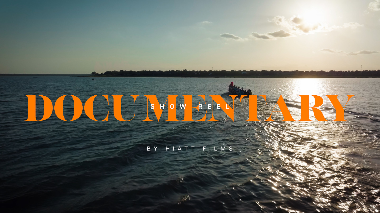 Documentary show reel thumbnail featuring a boat crossing water at sunset